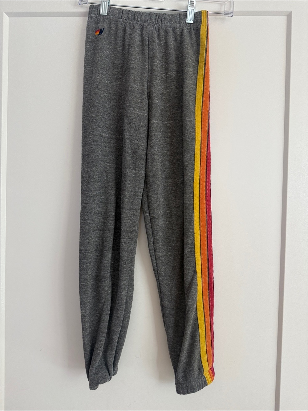 Aviator Nation Gray Sweatpants with Yellow & Pink Side Stripes